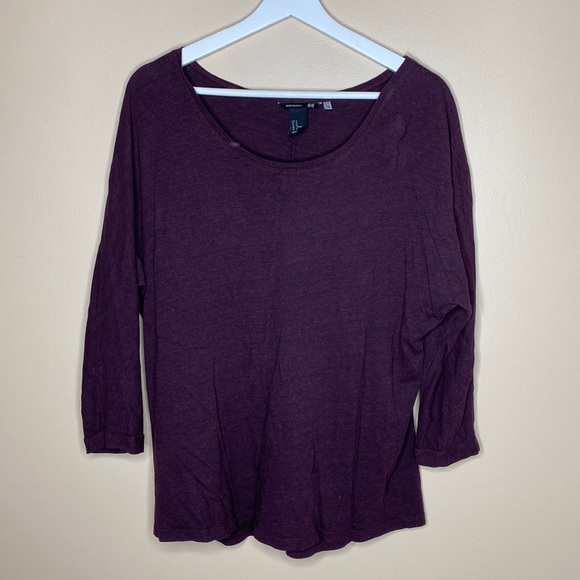 H&M 3/4 Sleeve Loungewear Sweatshirt Long Sleeve Casual Basic Maroon Medium - Picture 1 of 4